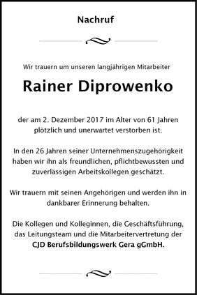 Nachruf Rainer Diprowenko